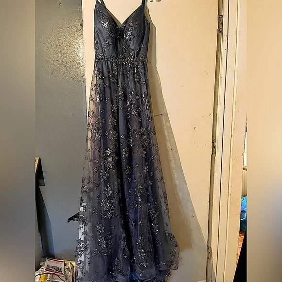 does blue cheese dressing need to be refrigerated Elegant Open Back Dusty Blue Lace Long Prom Dress with High Slit, Long   abcprom